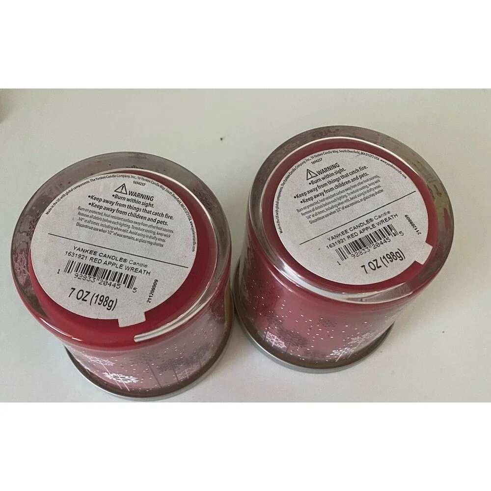 2 Yankee Candle Red Apple Wreath Festive 7 Ounce  Jar W Lid Fall Christmas New